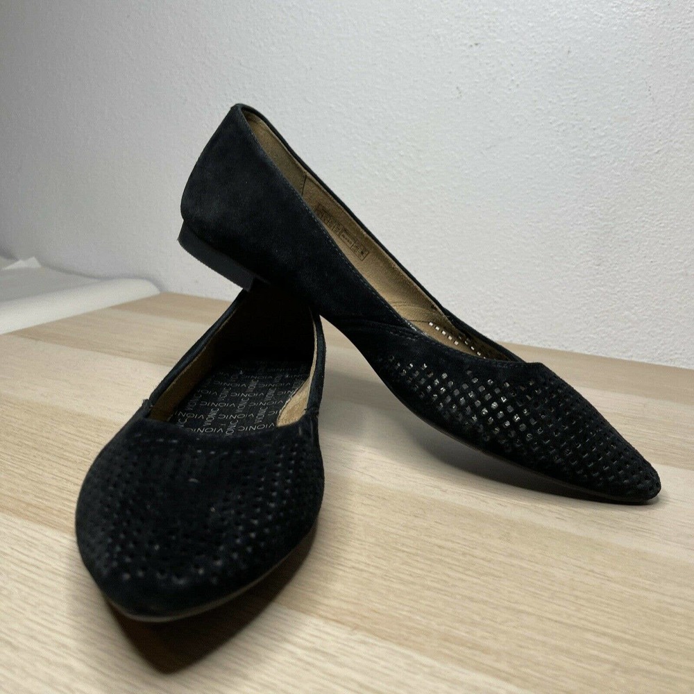Vionic Posey Black Perforated Leather Flats